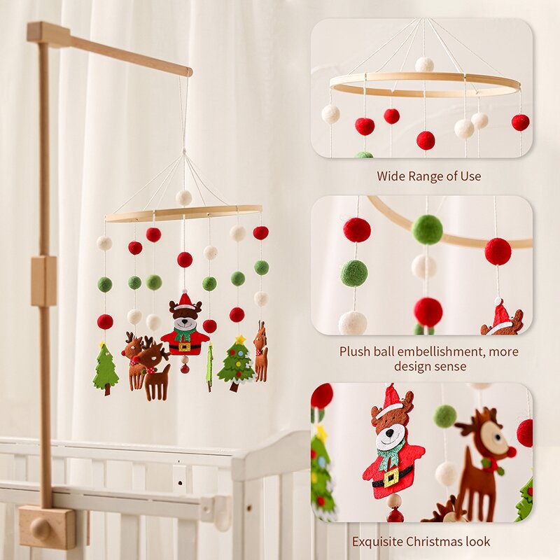 Let's Make1Pcs Baby Christmas Series Creative Mobile Bed Bell Rattles Newborn Toy Wooden Fluffy Ball Crib Decoration Wind Chimes