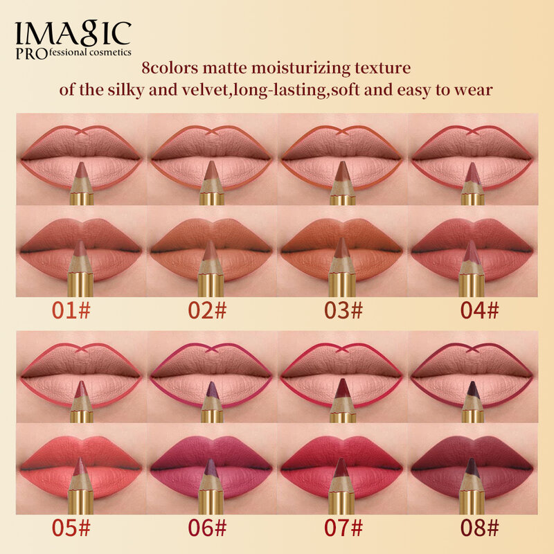 IMAGICx-Lápiz Delineador de labios, 8 colores, mate, Nude, hidratante, resistente al agua, larga duración, maquillaje profesional