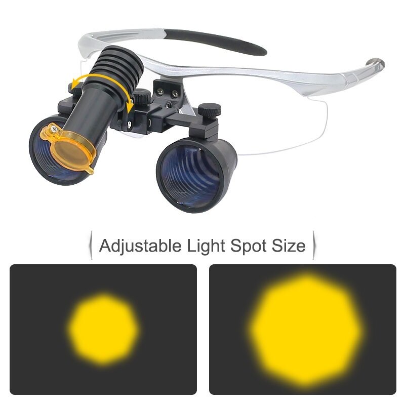 Dental Loupe Magnifier 2.5X/3.5X Binocular 320-420mm with Head Lamp 5W Headlight with Yellow Filter with Aluminum Suitcase with