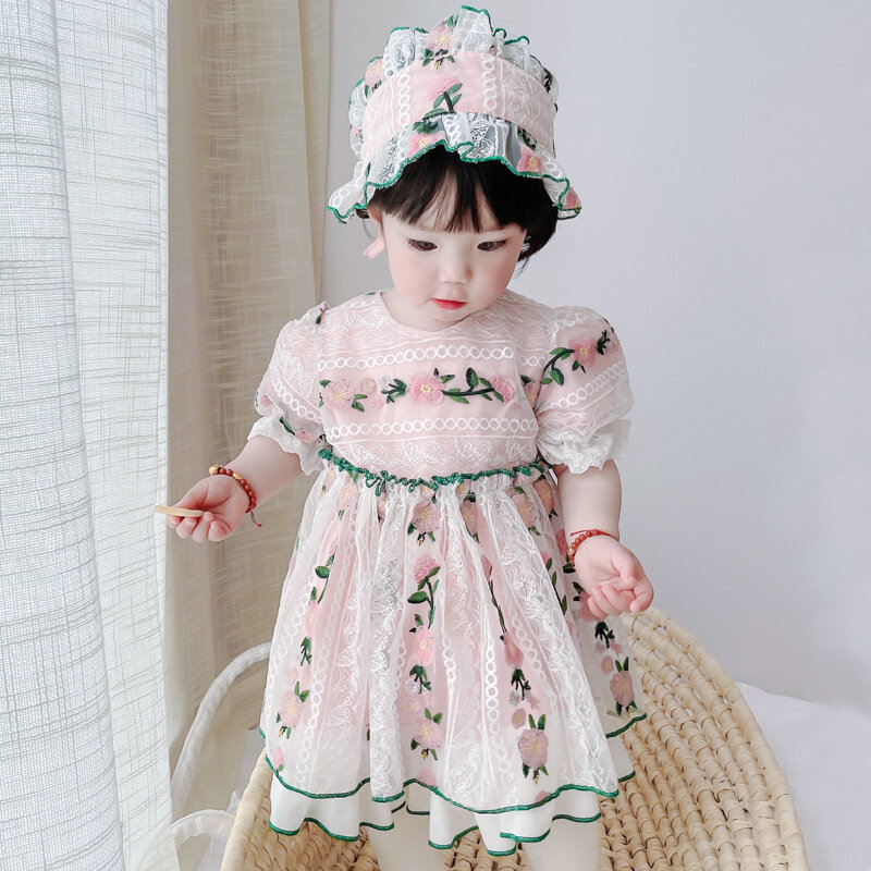 Yg  brand children's clothing 2021 summer new mesh embroidered princess skirt cute children's dress