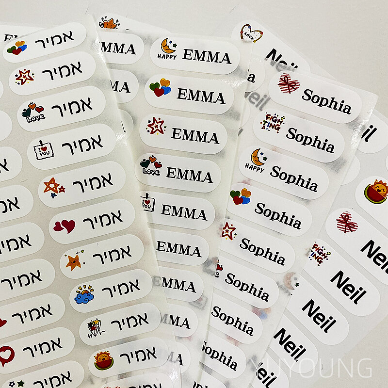 120Pcs nome adesivi adesivo personalizzato sfondo bianco varietà cartoni etichette personalizzate impermeabili etichetta di cancelleria per bambini