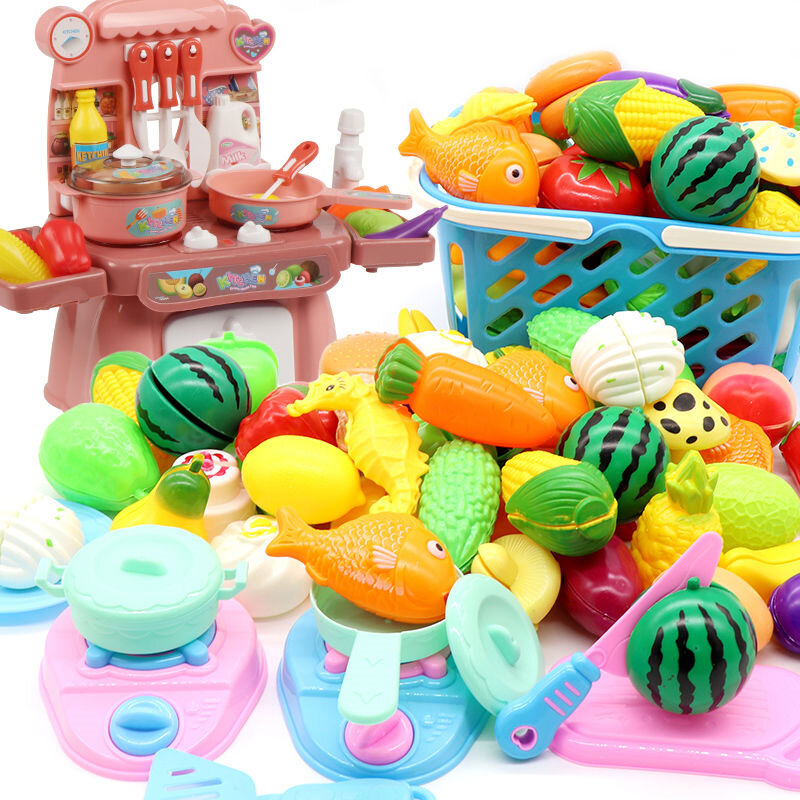 43pcs/lot Children Pretend Role Play House Toy Cutting Fruit Plastic Vegetables Food Kitchen Baby Classic Kids Educational Toys