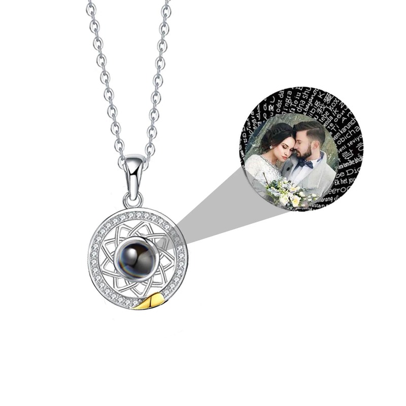 Sun Moon Shape Couple Personalized Necklaces Wedding Birthday Jewelry 100 Languages I Love You Projection Pendant Necklace Gifts