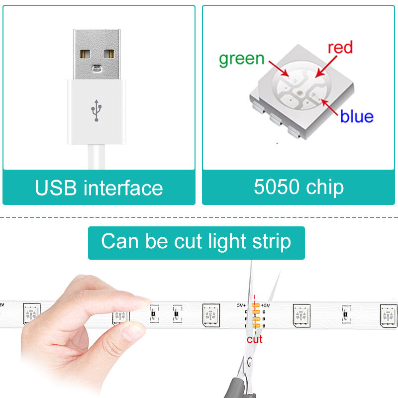 Lampu Strip LED Fita RGB 5050 Luces Tali Led Pita Lampu Fleksibel 5V Bluetooth Kontrol Inframerah Lampu Latar TV Led untuk Ruangan