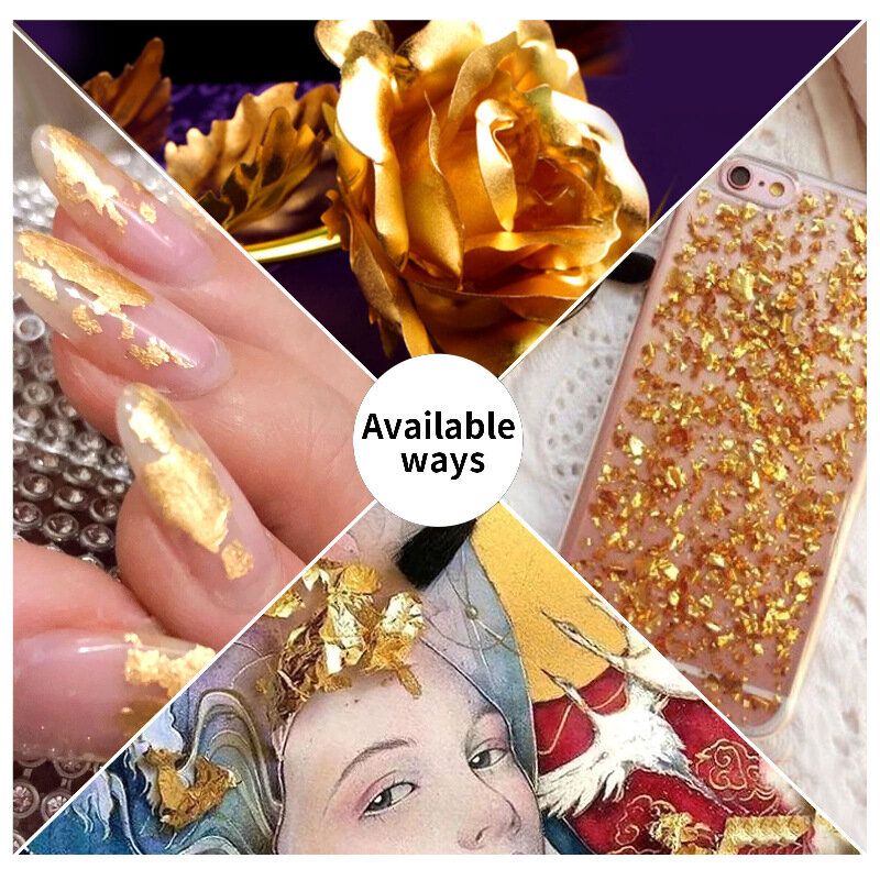 Lentejuelas de aluminio para uñas, 12 rejillas, copos irregulares, pigmento dorado, decoración de Arte de uñas, papel de purpurina de espejo