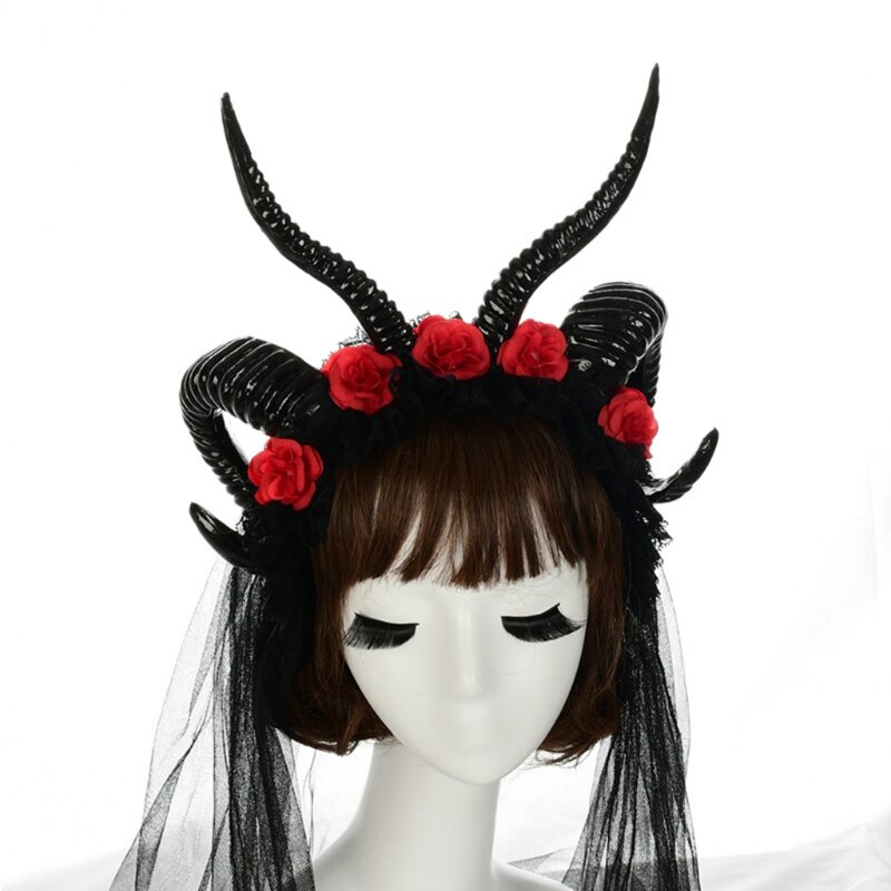 Halloween hair hoop sheep horn bandana laço flor véu headdress falso flor headbands cosplay acessórios para o cabelo l41b