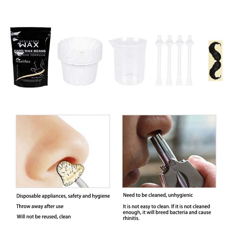 100g Nose Wax Kit  Painless Nose Measuring Cup Moustache Stencils Hair Removal Set Portable Hair Wax Beans Kit For Men Women