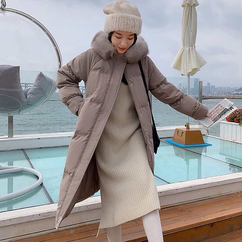 Корейская зимняя женская толстая стеганая куртка, пальто, новинка 2021, свободное хлопковое пальто средней длины с капюшоном, пуховая куртка ...