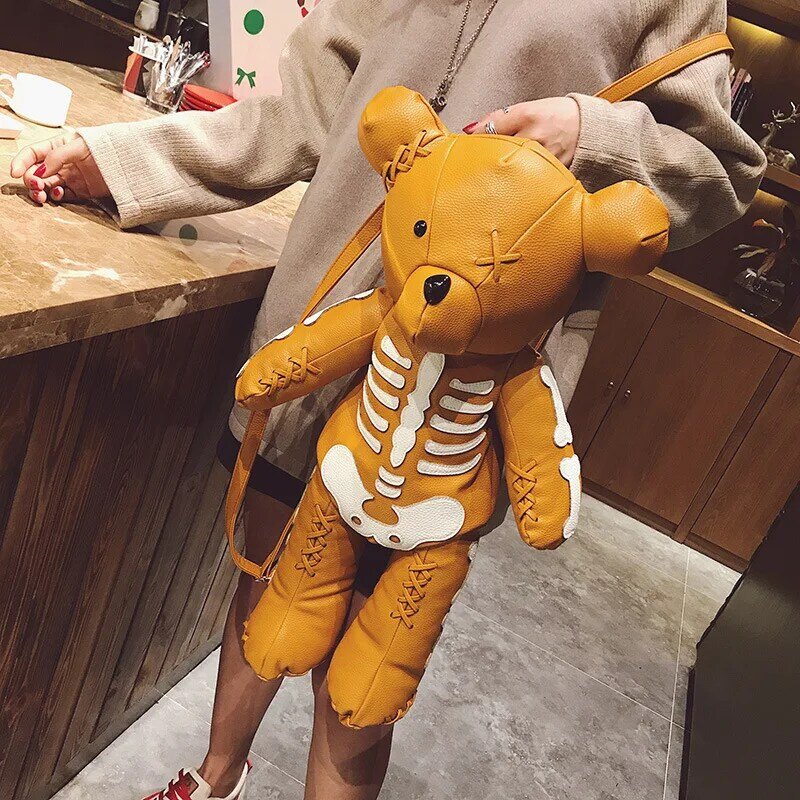 Mochila con diseño de oso y esqueleto para mujer, estilo Punk morral escolar, mochilas de diseño para adolescentes, regalos, bolso de hombro Y2K, 2021