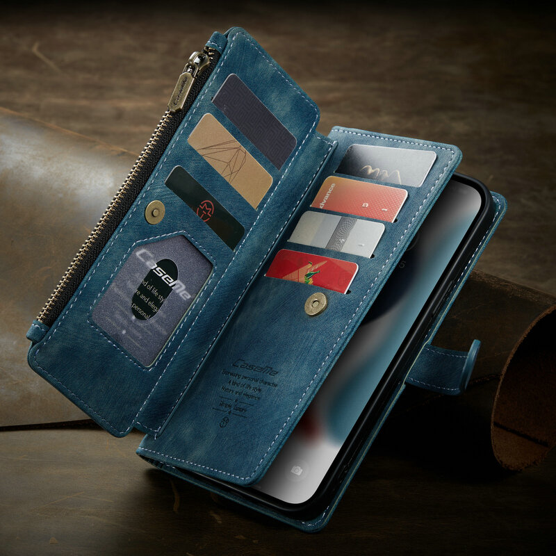 Чехол CaseMe для телефона, 13 дюймов, для iPhone 12 Min Xs Xr Xs Max 7 8 6S Plus, на молнии, 10 отделений для карт, кожаный ретро-Чехол-бумажник для iPhone 12 Pro