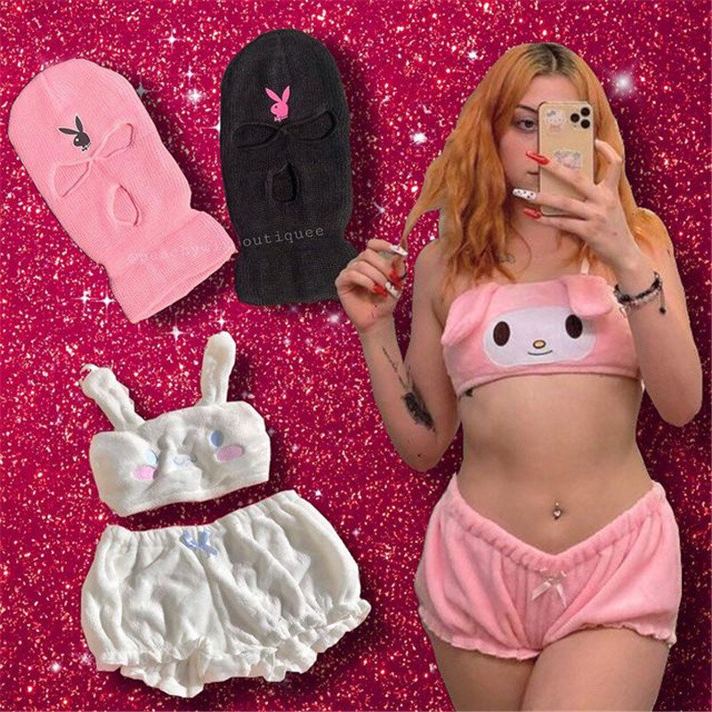 Bunny Pajama Underwear Summer Woman Soft Black Able Velvet Pyjamas for Women Girls Cute Underwear Pj Shorts Sleepwear 2021