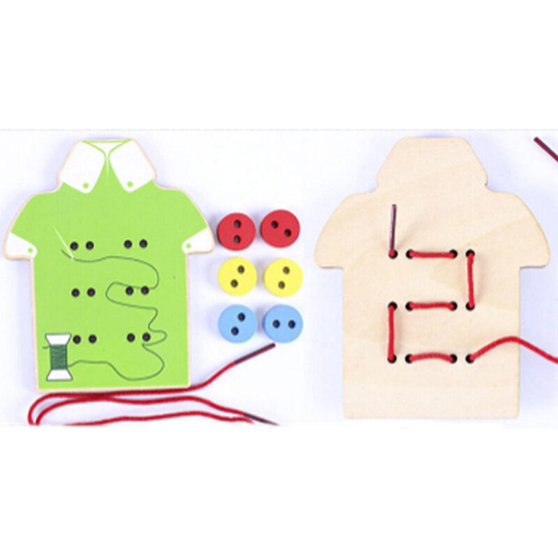 Kids Montessori Educational Toys Children Beads Lacing Board Wooden Toys Toddler Sew On Buttons Early Education Teaching Aids