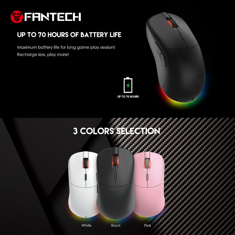 FANTECH HELIOS XD3V2 Wireless Gaming Mouse PIXART 3370 19000 DPI RGB Mice Kailh 8.0 80 Million Clicks 83G Light Weight