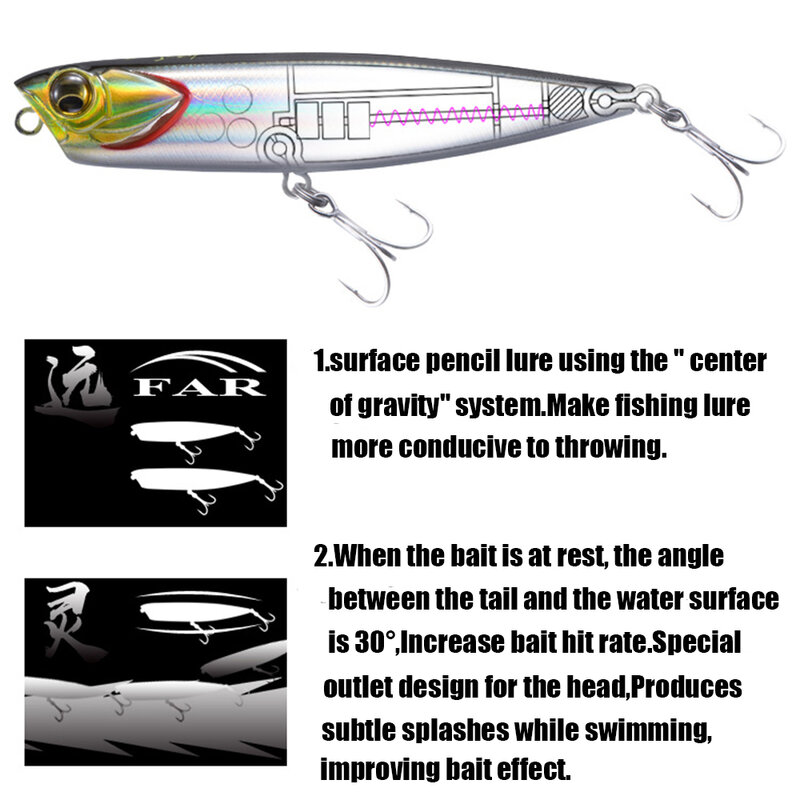 EWE Topwater Pencil Lure 100มม./85มม.10G/14G ลอย Sitckbait พื้นผิว Popper Bass Pike ตกปลาเหยื่อล่อตกปลา
