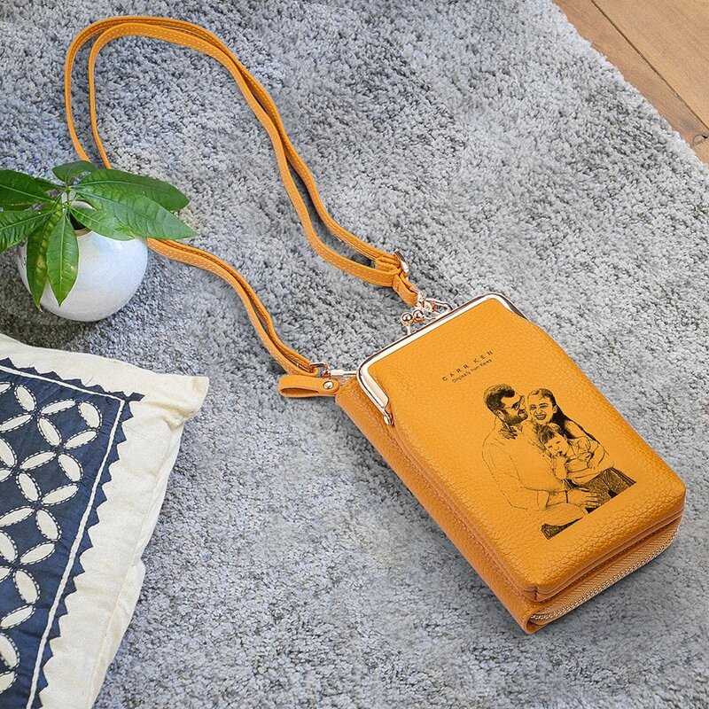 Custom Photo wallet Engraved Crossbody Bag Phone Bag Fashion PU Lychee Pattern Diagonal Shoulder Small Bag Women's Long Wallet