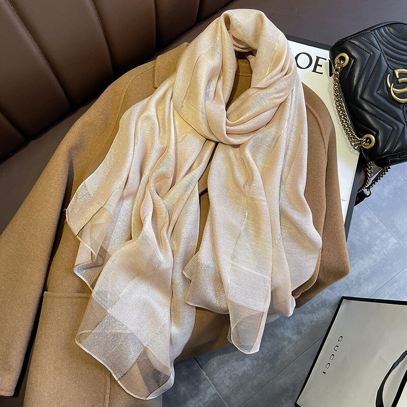 Bufanda de seda para mujer, chales de gran tamaño a la moda, estolas de playa de pashmina, hijab de echarpe, Otoño, 2021