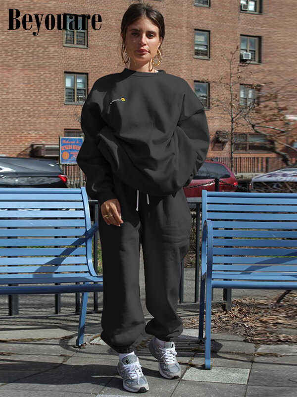 Beyouare-pantalones de terciopelo con cuello de pico para mujer, conjunto de dos piezas holgado, Tops cortos con pliegues, pantalones de cintura elástica, traje informal