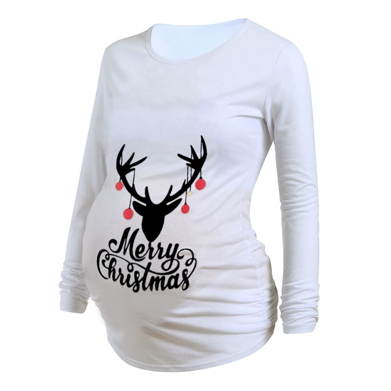Christmas Trendy Tops For Pregnant Women Maternity Long Sleeve Letter Printed T-shirt Tops Pregnancy Maternity Clothes 2020