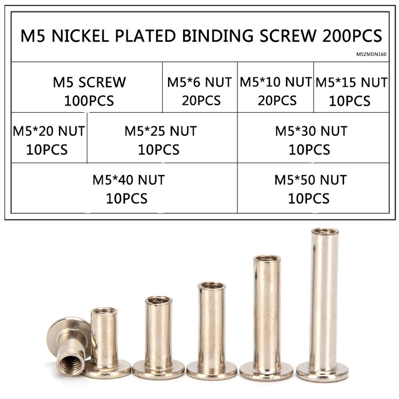 60PCS 180PCS M5 Chicago Binding Phillips Screws Nickel Brass Plated Assortment Kit DIY Tool Accessories Replacement Set  S32