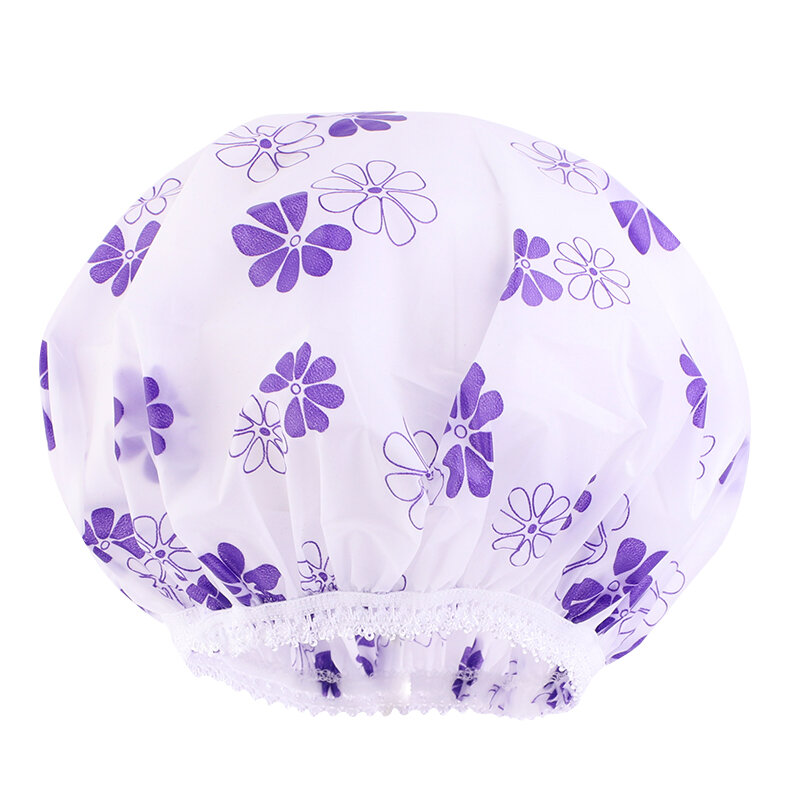 10pcs 방수 목욕 모자 스트레치 레이스 가장자리 두꺼운 샤워 캡 폴카 도트 꽃 패턴 탄성 헤어 커버 욕실 용품