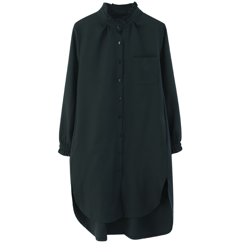 COIGARSAM 2019 nouveau automne décontracté chemise femme hauts à manches longues en coton et lin en longues femmes chemises noir 9051