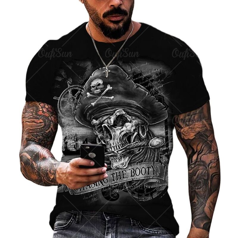 Camiseta con estampado 3D de pirata para hombre, camisa de manga corta con cuello redondo, estilo Harajuku, novedad de verano, 2021