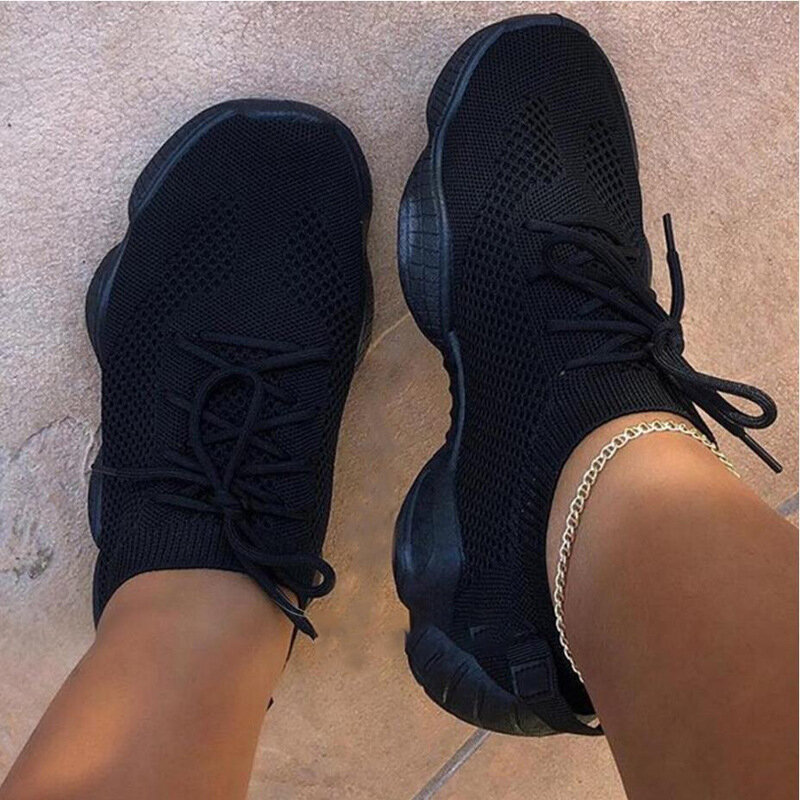 Mesh Women Sneaker Shoes Summer Breathable Cross Tie Platform Round Toe Casual Fashion Sport Lace Up 2021 zapatos de mujer