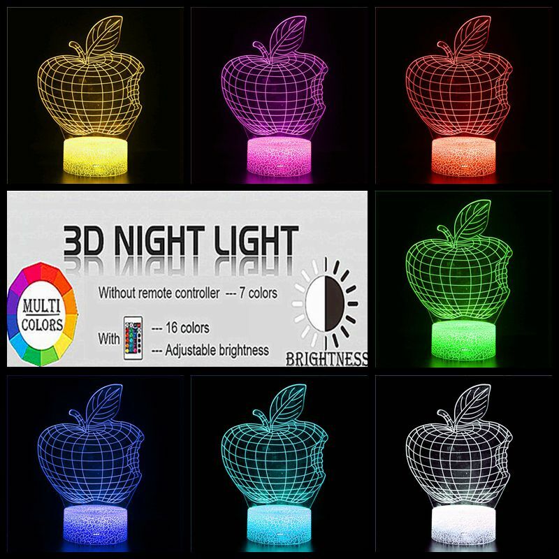 Apple 7-Kleur 3D Tafellamp Led Kerstavond Illusion Nachtkastje Holografische Decoratie Touch Usb Licht Nachtlampje Kerst gift