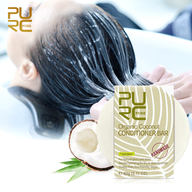 hot PURC Organic Coconut Hair Conditioner Shampoo Bar Soap Natural Restoration Vegan Handmade Repair Damage Frizz Hair Condition