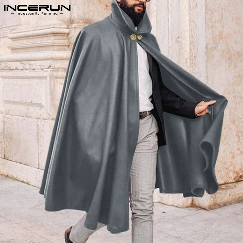 INCERUN 신사복 트렌치 3 색 느슨한 편안한 겨울 의류 겉옷 남성 민소매 코트 솔리드 컬러 케이프 망토 S-5XL