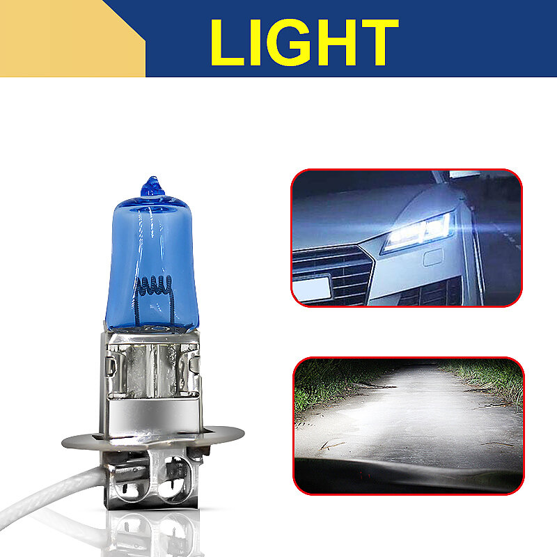 Eliteson-lâmpadas halógenas para faróis automotivos, lâmpada automotiva super branca, para faróis h1, h3, h7, 12v, 55w, 1 peça