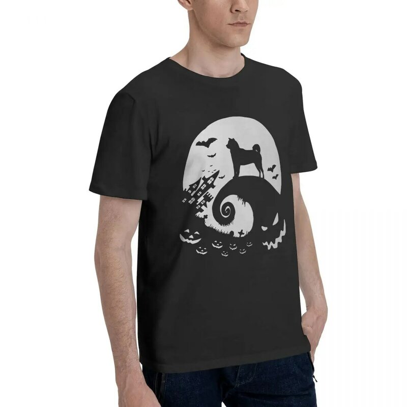 Shiba Inu 할로윈 액티브 남성 빈티지 티셔츠 반소매 티셔츠 퓨어 코튼 오리지널 옷
