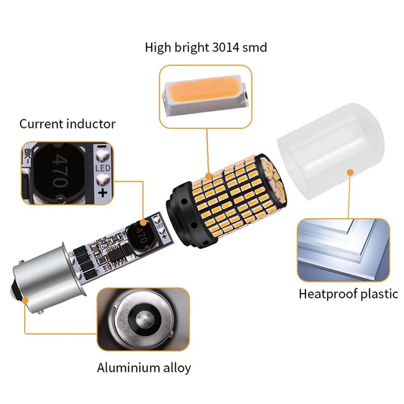 2PCS Turn Signal Lamp 1157 BAY15D 1156 BA15S BAU15S LED Light Canbus T20 7440 W21W 3014 144Smd Bulb For Car Accessories