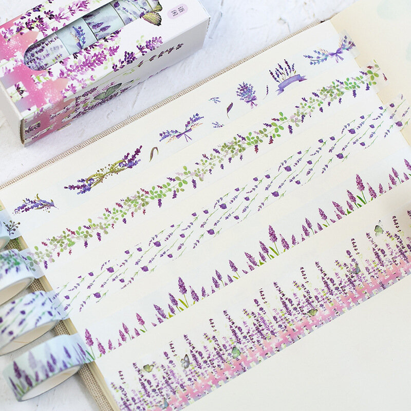 5 Pcs/Box Beautiful Flower Washi Tape DIY Decoration Scrapbooking Planner Masking Tape Adhesive Tape Label Sticker Stationery