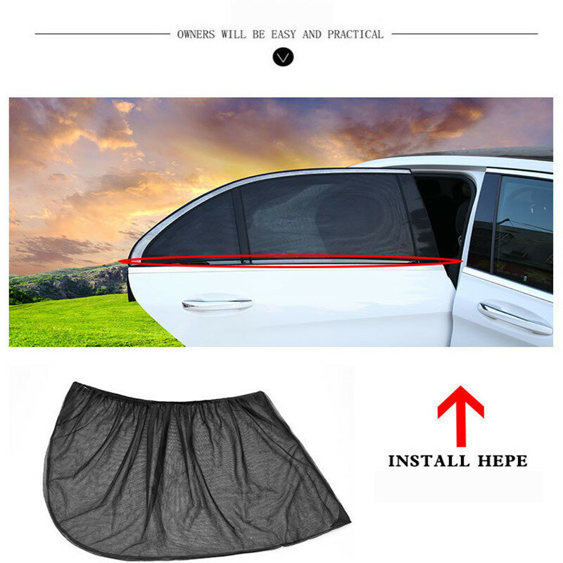 2PCS รถจัดแต่งทรงผมอุปกรณ์เสริม SunShade Auto Window UV Protect ผ้าม่านม่านบังแดดด้านข้างตาข่ายดวงอาทิตย์ Visor ป้อ...