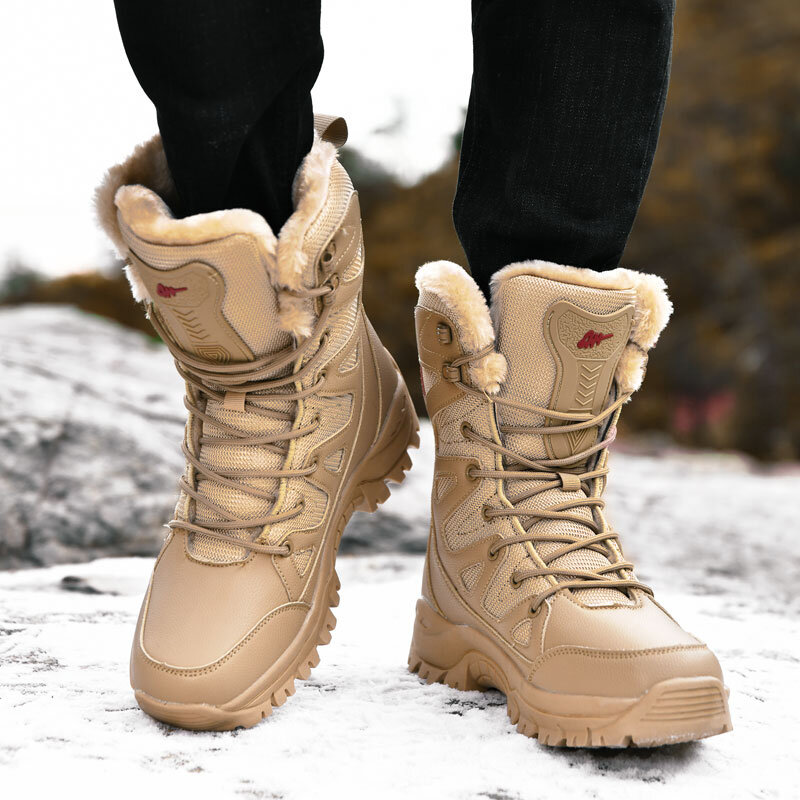 Botas de neve de inverno dos homens à prova dwaterproof água militar deserto combate botas de pele super quente botas de tornozelo tático masculino botas do exército sapatos de trabalho