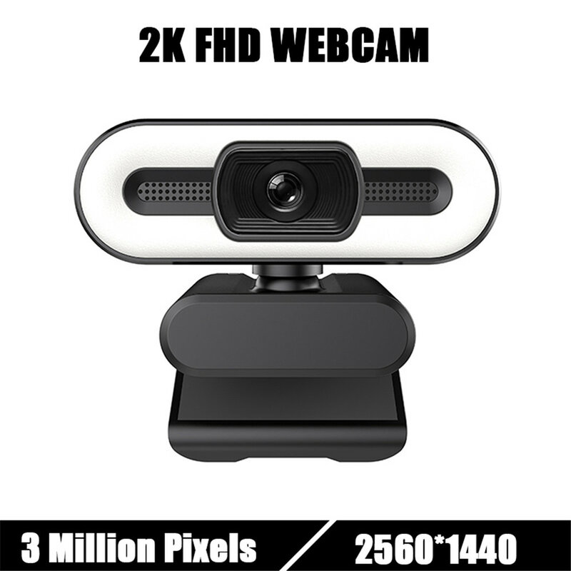 Webcam Full HD 1080p, 2K, avec trépied et Microphone, caméra USB, éclairage annulaire, pour PC, Mac, ordinateur portable, vidéo Youtube en direct