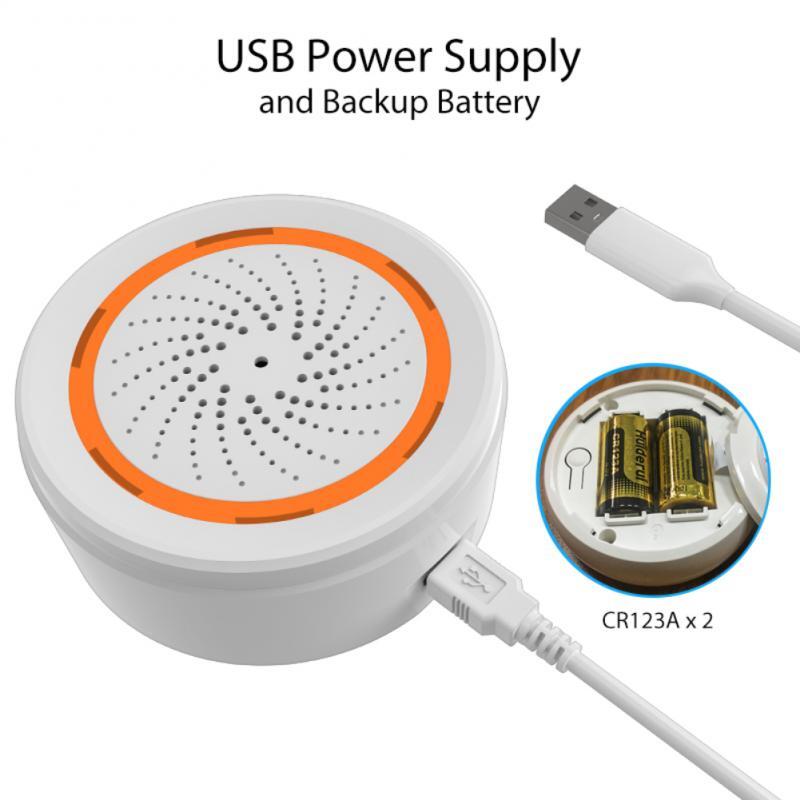 ใหม่ Tuya Smart Life WiFi USB Siren Alarm Detector Sensor Wireless Sound Light Alarm 2022