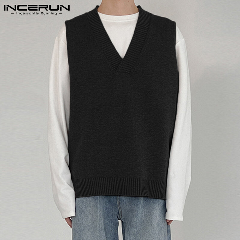 Fashion Casual Style New Men's Thin Knitted Vests Handsome Male Loose Hot Sale Sleeveless Sweater Vests S-5XL INCERUN Tops 2021