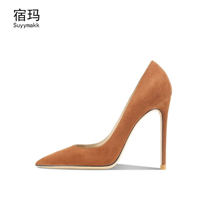 Nowe klasyczne markowe czółenka szpiczaste modne buty na wysokim obcasie buty ślubne zamszowe prawdziwe skórzane buty damskie eleganckie buty biurowe 8cm