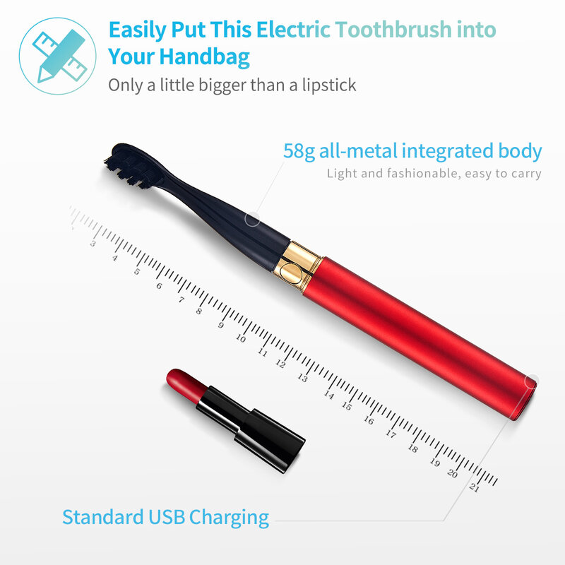 Oday-cepillo de dientes eléctrico eSlim, portátil, Sónico, con 4 cabezales de cepillo y 3 modos de cepillado mediante carga USB