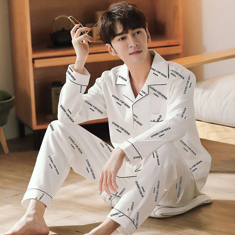 Pijamas masculinos tamanho grande algodão pijamas carta preto lounge wear pjs conjunto pijama hombre casa roupas de algodão pijama homme 5xl