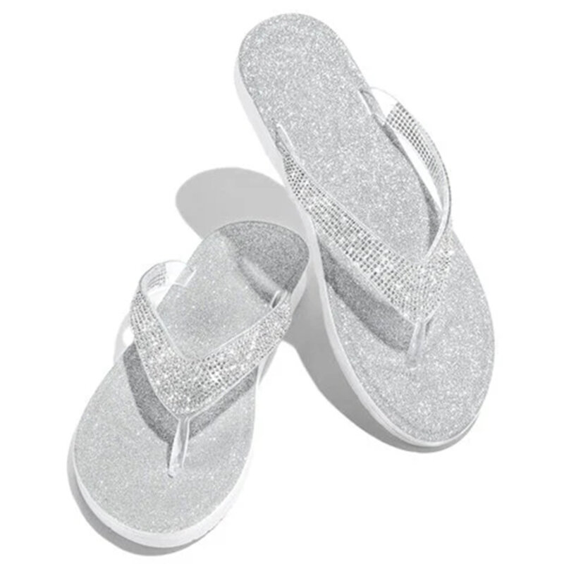 Women Flip Flop Slippers Slides Bling Rhinestone Ladies Shoes Casual Summer Flat Female Crystal Glitter Woman Plus Size 2021