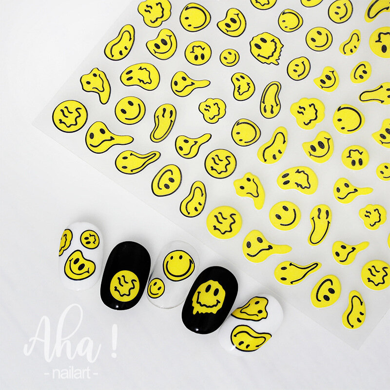 1Pcs Hip hop Style Grimace Yellew Style Stickers for Nails Smile Face Cartoon Animal Foil for Nails Sticker Art Decorations