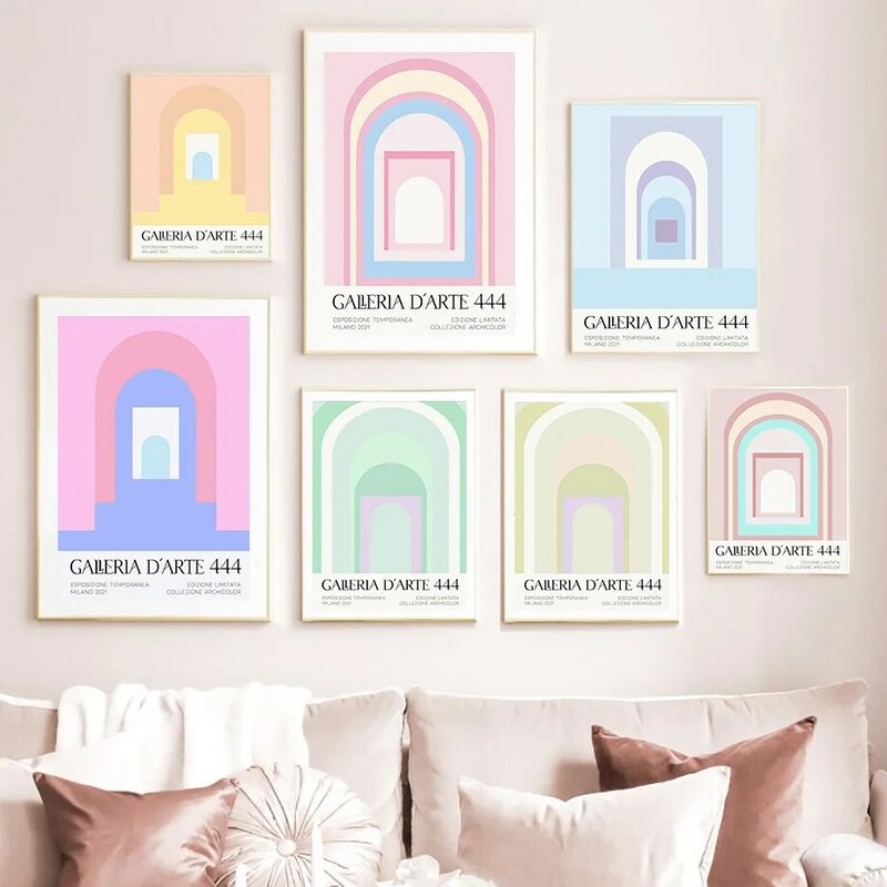 Estético colorido geométrico arco porta arte da parede pintura em tela nordic posters parede e impressões decoração fotos para sala de estar