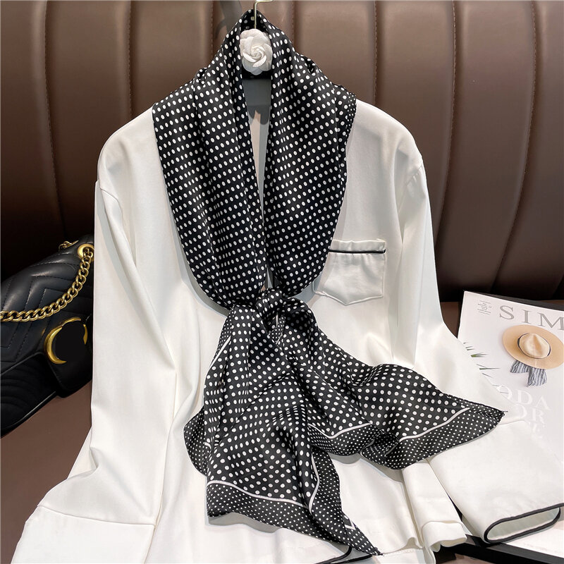 Bufanda delgada de seda satinada con estampado de puntos ondulados para mujer, diademas a la moda, Bandana para el cuello, Foulard, 2021