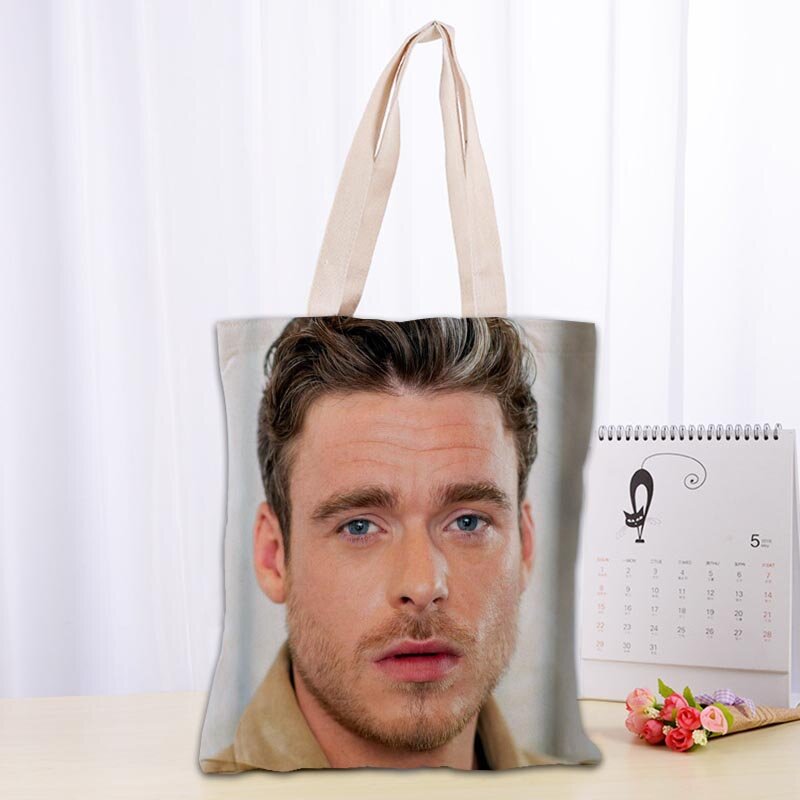 Custom Richard Madden Tote Bag Cotton Cloth Shoulder Shopper Bags for Women Eco Foldable Reusable Shopping Bags 1009