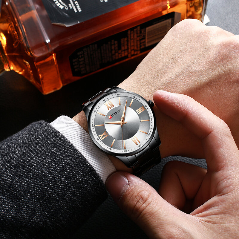 Curren moda clássico relógio de negócios masculino à prova dwaterproof água design simples tendência relógio de quartzo masculino ultra-fino aço inoxidável relogio