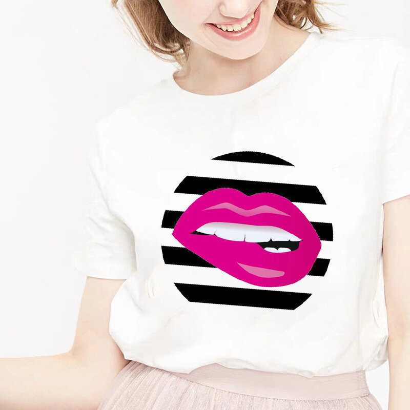 Camiseta Tee Shirts Vrouwelijke T-shirt Koszulki Damskie Harajuku Tshirt Lip Lippenstift Tops Tee Vrouwen Zomer T-shirt Shirt Feminina