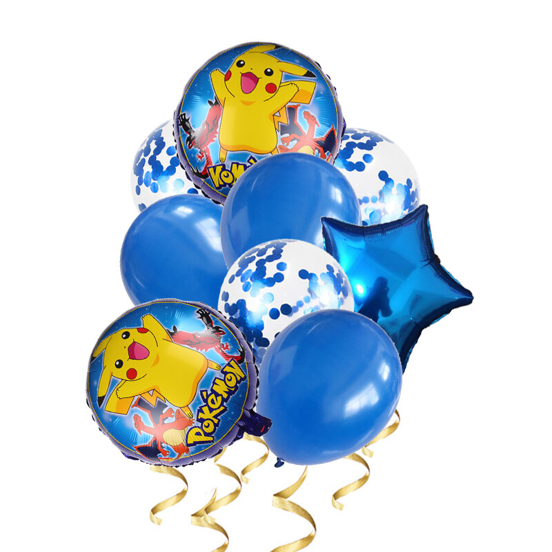 Juego de globos de aluminio de dibujos animados de Pokémon, Pikachu, fiesta de cumpleaños para niños, decoración de látex con lentejuelas en la pared de la habitación, 1 Juego